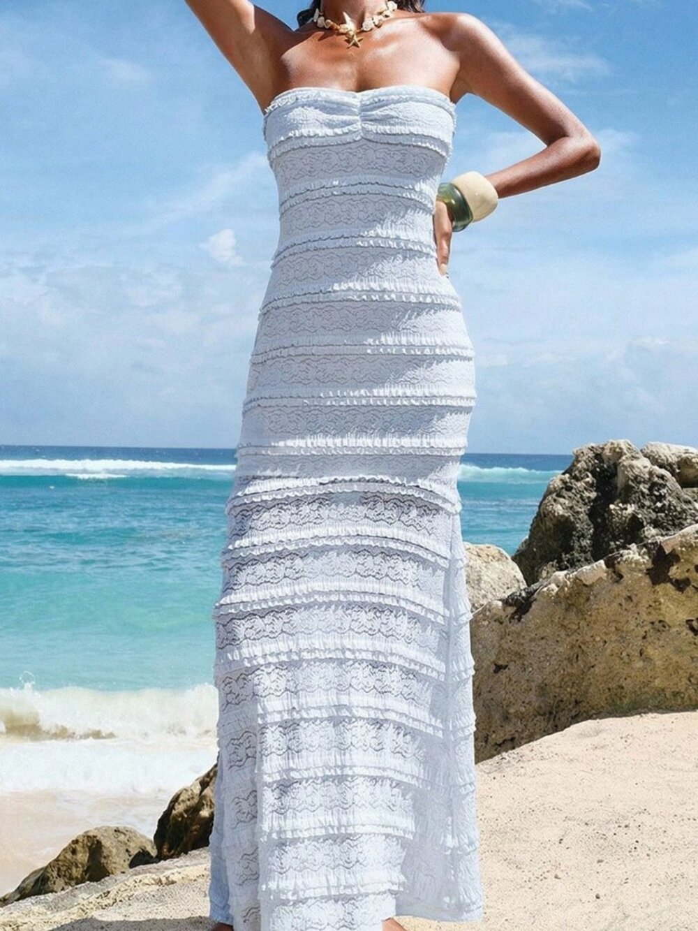 Baby Blue Casual Women's Knit Spaghetti Strap Bodycon Maxi Dress - Picture 7 of 7